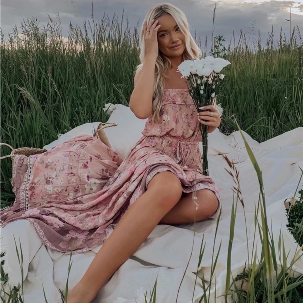 Bohemian Floral Print Maxi Dress Pink Boho Gypsy - Picture 3 of 12